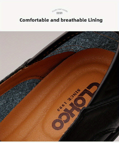 CLOHOO Men's Slip-On Business Casual Shoes - Breathable Second-Layer Leather Upper, Comfortable PU Lining & Rubber Sole, All-Season Versatile for Office, Travel & Vacation - Black, Refined Appearance | Sturdy Rubber Sole, Dre