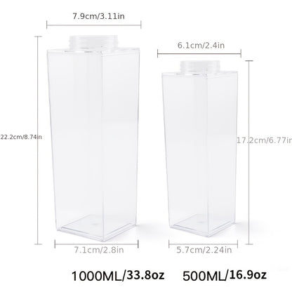 1pc Square Milk Cups, Creative Transparent Plastic Water Bottle, Travel Big Water Bottles, 16.9oz/33.8oz (500ml/1000ml)