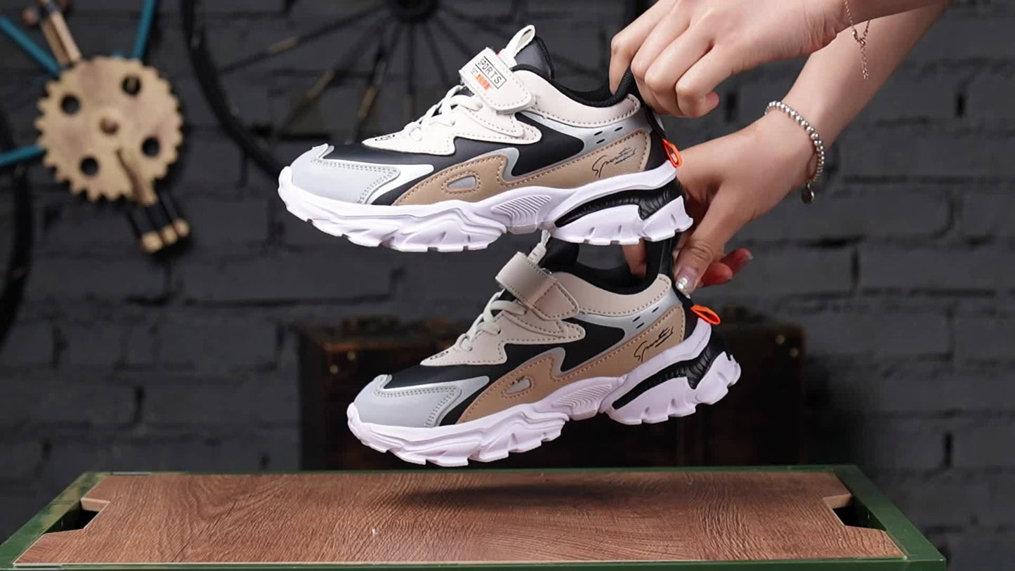 Boys Soft-soled Sneakers, Lightweight Breathable Non-slip Hook-and-loop Fastener Casual Shoes