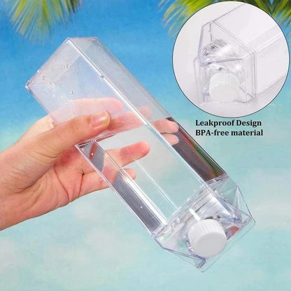 1pc Square Milk Cups, Creative Transparent Plastic Water Bottle, Travel Big Water Bottles, 16.9oz/33.8oz (500ml/1000ml)