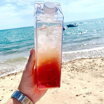 1pc Square Milk Cups, Creative Transparent Plastic Water Bottle, Travel Big Water Bottles, 16.9oz/33.8oz (500ml/1000ml)
