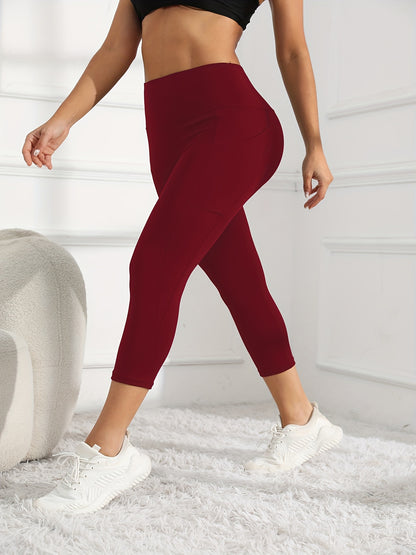High-Waisted 7/8 Length Yoga Leggings - Tummy Control Butt-Lifting Workout Pants with Side Pockets, Medium-Stretch Non-See-Through Fabric for Gym, Cycling & All-Season Fitness, Yoga Pants, Gym Apparel, Seamless Design, Opaque