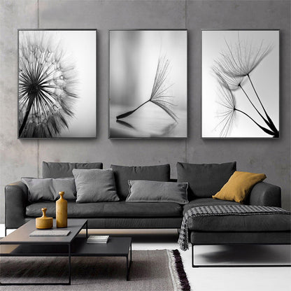3pcs Black White Dandelion Flower Wall Poster, Wall Canvas, Canvas Painting, 15.7*23.6in Frameless