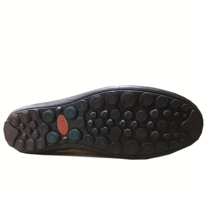 CLOHOO Men's Slip-On Business Casual Shoes - Breathable Second-Layer Leather Upper, Comfortable PU Lining & Rubber Sole, All-Season Versatile for Office, Travel & Vacation - Black, Refined Appearance | Sturdy Rubber Sole, Dre