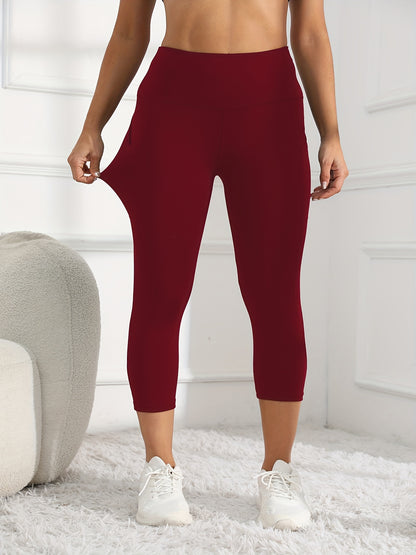 High-Waisted 7/8 Length Yoga Leggings - Tummy Control Butt-Lifting Workout Pants with Side Pockets, Medium-Stretch Non-See-Through Fabric for Gym, Cycling & All-Season Fitness, Yoga Pants, Gym Apparel, Seamless Design, Opaque