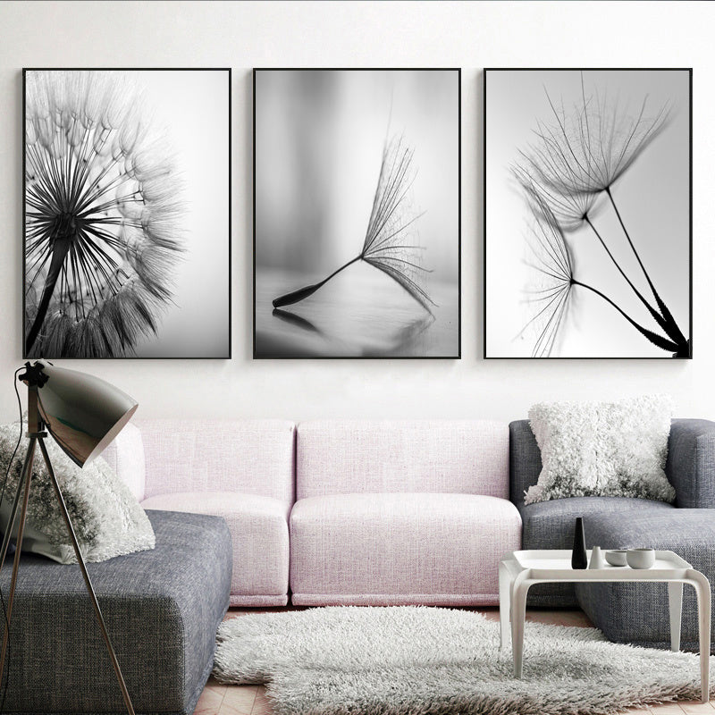 3pcs Black White Dandelion Flower Wall Poster, Wall Canvas, Canvas Painting, 15.7*23.6in Frameless