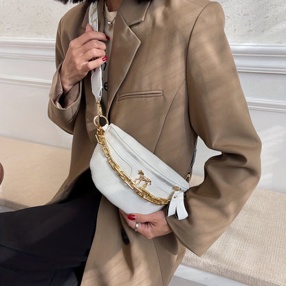 Stylish Crocodile-Embossed Chain Waist Bag | Secure Zip & Versatile Use | Faux Leather Fanny/Chest Pack for Girls with Polyester Lining