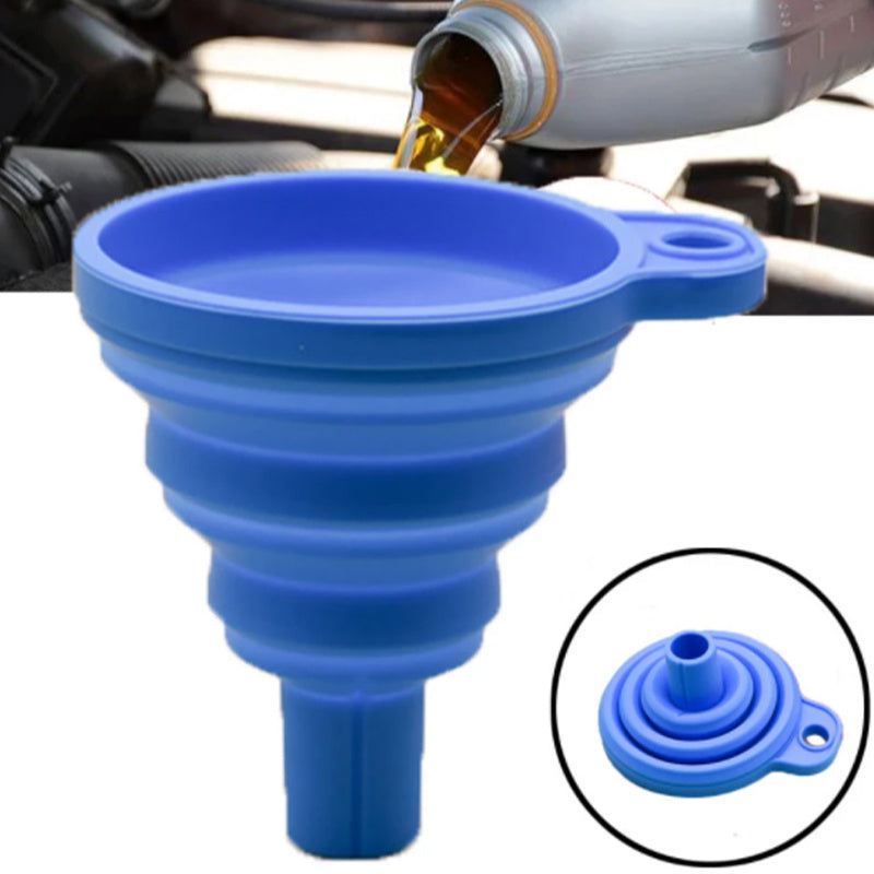 [Large Size] Car Engine Oil Funnel, Car Universal Silicone Liquid Funnel, Foldable Portable Car Oil Change Funnel, Telescopic Long Neck Liquid Funnel