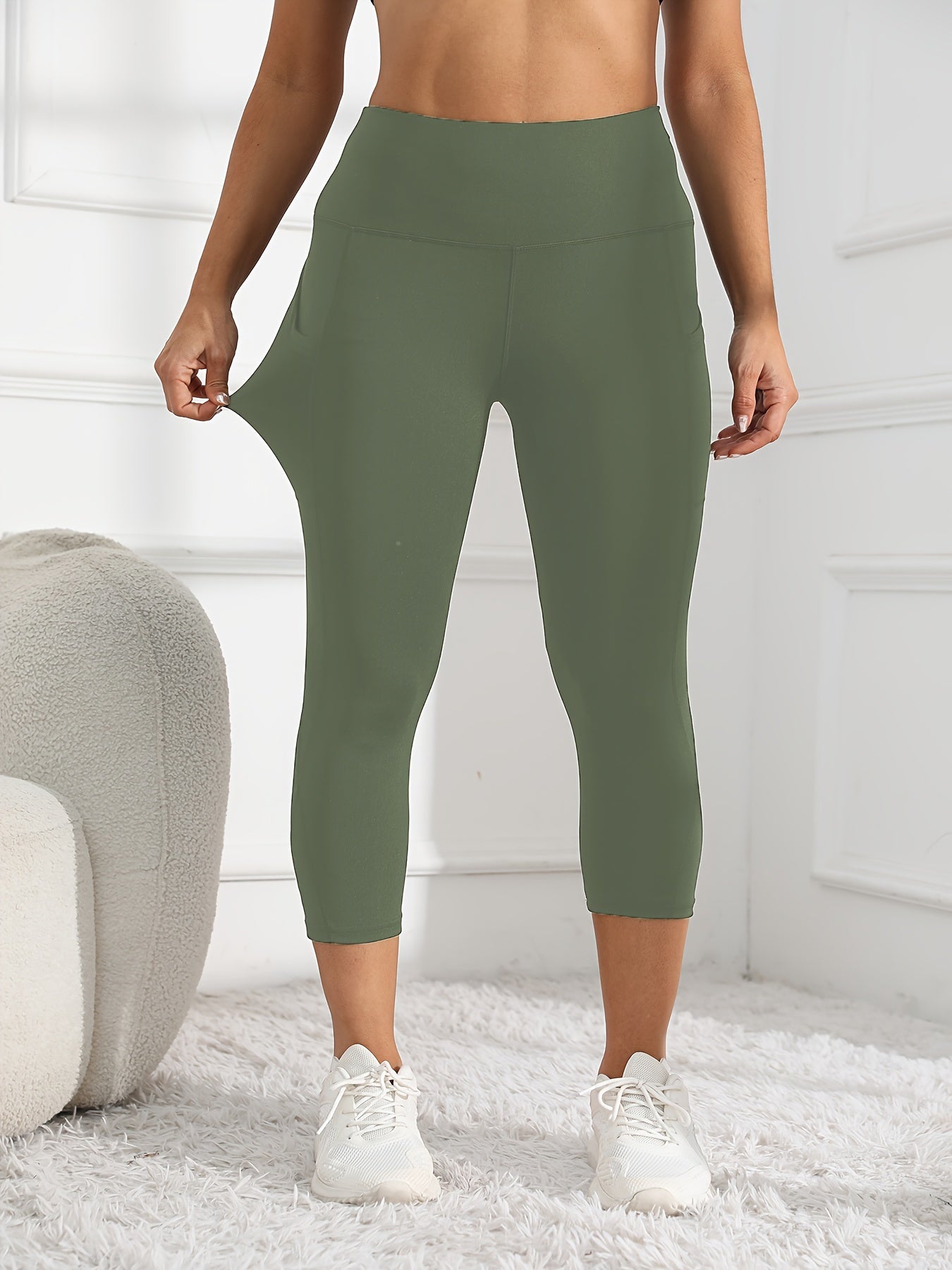 High-Waisted 7/8 Length Yoga Leggings - Tummy Control Butt-Lifting Workout Pants with Side Pockets, Medium-Stretch Non-See-Through Fabric for Gym, Cycling & All-Season Fitness, Yoga Pants, Gym Apparel, Seamless Design, Opaque
