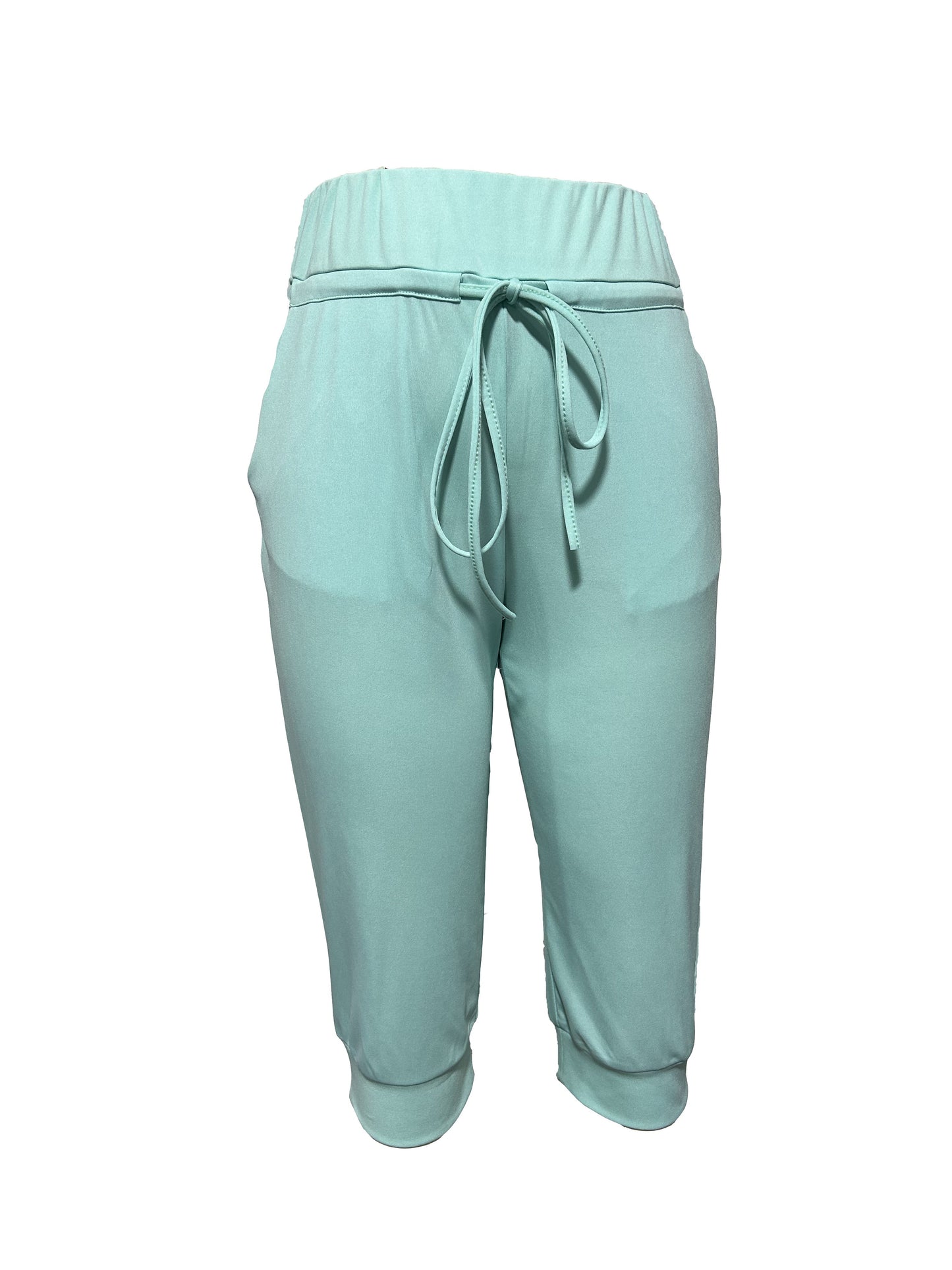 Womens Solid Elastic Capri Pants - Comfortable Casual Style - Cropped Everyday Wear for Effortless Fashion