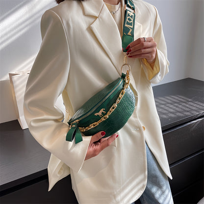 Stylish Crocodile-Embossed Chain Waist Bag | Secure Zip & Versatile Use | Faux Leather Fanny/Chest Pack for Girls with Polyester Lining