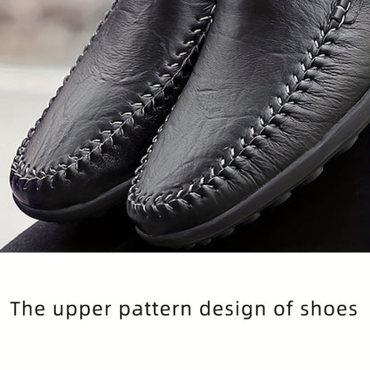 CLOHOO Men's Slip-On Business Casual Shoes - Breathable Second-Layer Leather Upper, Comfortable PU Lining & Rubber Sole, All-Season Versatile for Office, Travel & Vacation - Black, Refined Appearance | Sturdy Rubber Sole, Dre