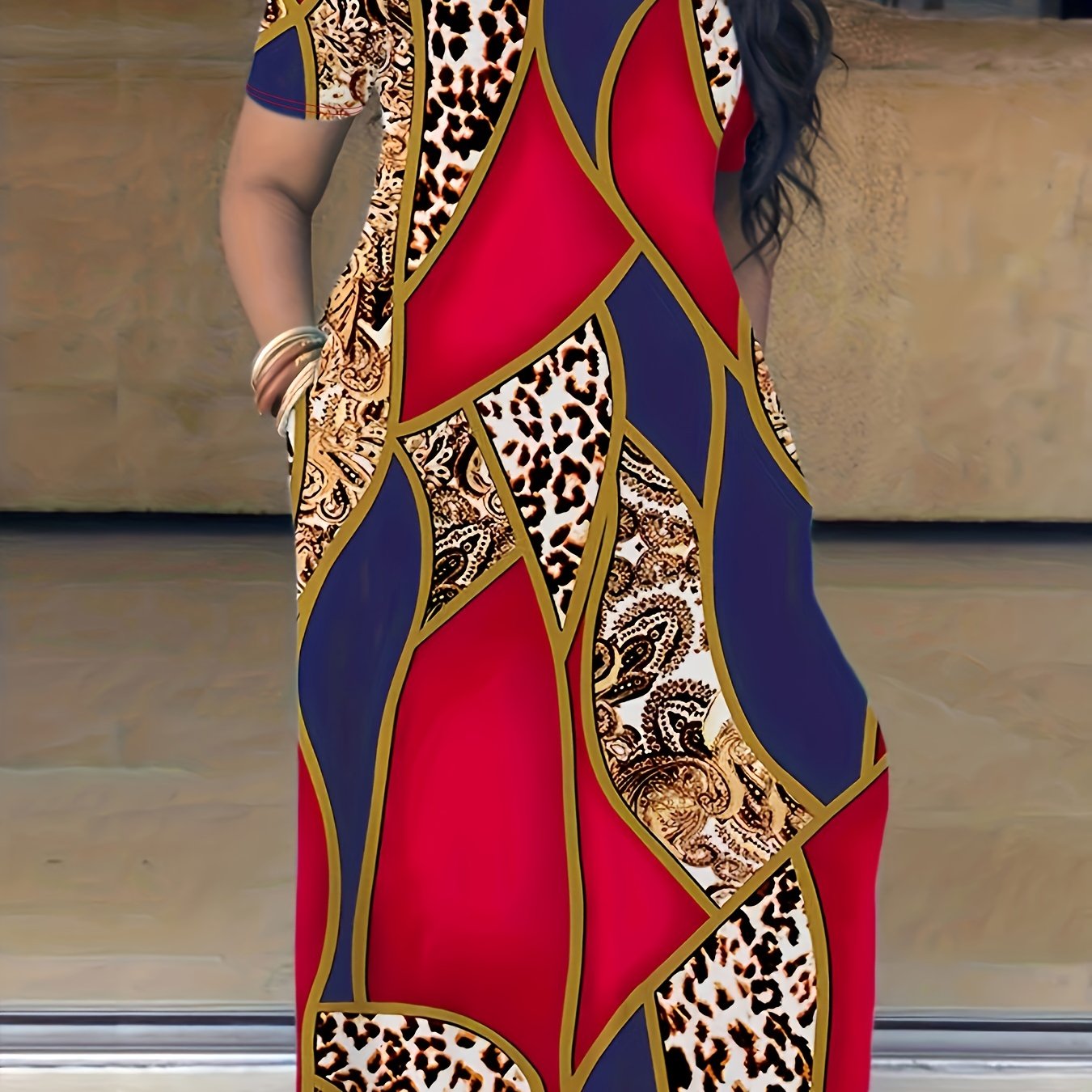 Elegant Plus Size Tie Dye Print Maxi Dress - Short Sleeve with Pocket - Medium Stretch Long Dress for Women