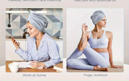 Super Absorbent Microfiber Hair Towel - Quick Drying Hair Wrap Cap with Soft Headband for Frizz-Free Hair
