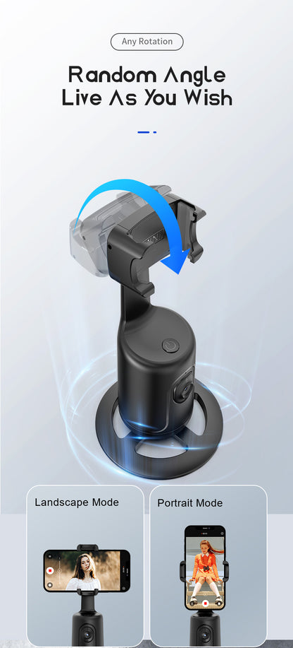 Auto Face Tracking Tripod, No App Required, 360° Rotation Face Body Phone Mount Smart Shooting Phone Tracking Holder for Vlog Live Streaming Video, Rechargeable Battery, Black