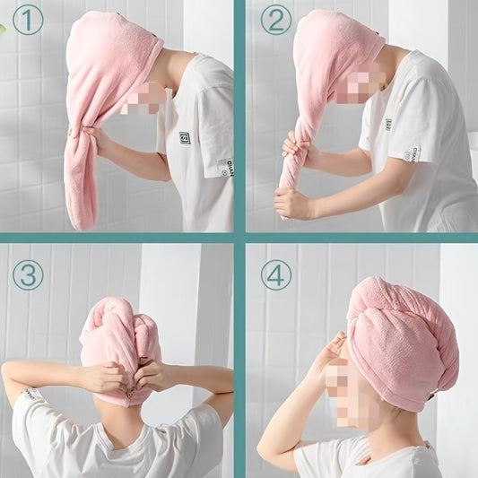 Super Absorbent Microfiber Hair Towel - Quick Drying Hair Wrap Cap with Soft Headband for Frizz-Free Hair