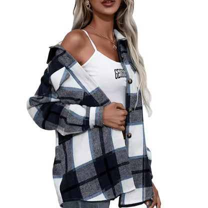 Autumn/Winter 2024 Simple Fashion Comfortable Lapel Check Street Hipster Plaid Coat Women's Wool