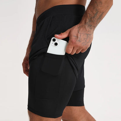 Gym Clothing Men Quick Dry 2 in 1 Gym Shorts Men Polyester Spandex Breathable Shorts Men Liner Running Fitness Shorts