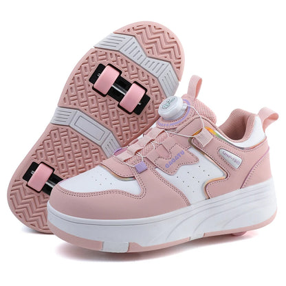 Unisex Kick Roller Shoes Factory Price Breathable Leather Upper Safe Young Two-Wheeled Outdoor Skate Roller Shoes Various Colors