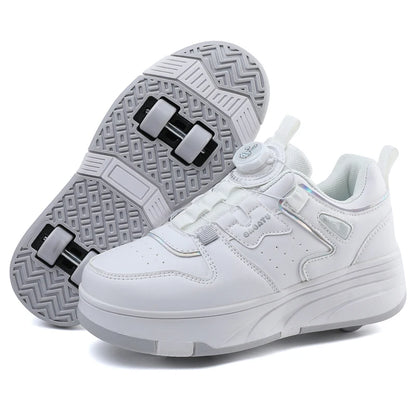 Unisex Kick Roller Shoes Factory Price Breathable Leather Upper Safe Young Two-Wheeled Outdoor Skate Roller Shoes Various Colors