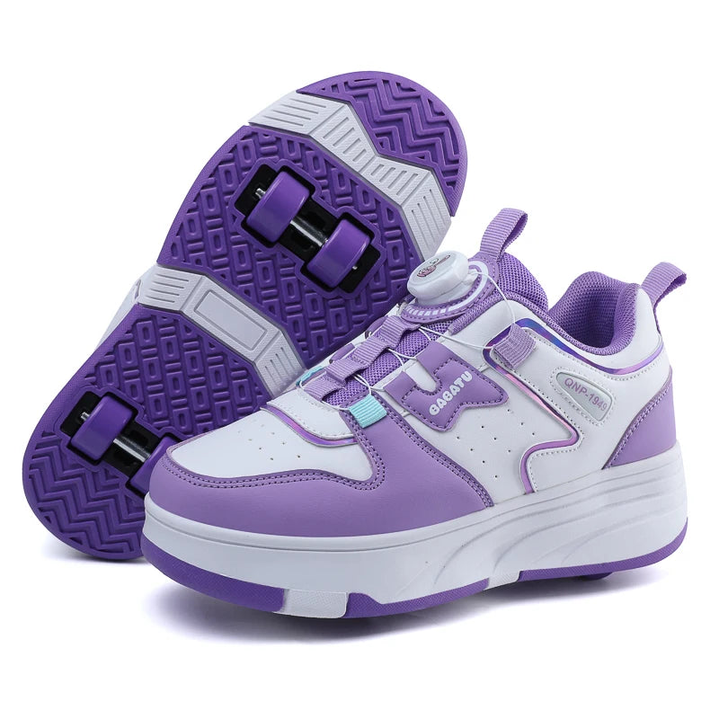 Unisex Kick Roller Shoes Factory Price Breathable Leather Upper Safe Young Two-Wheeled Outdoor Skate Roller Shoes Various Colors