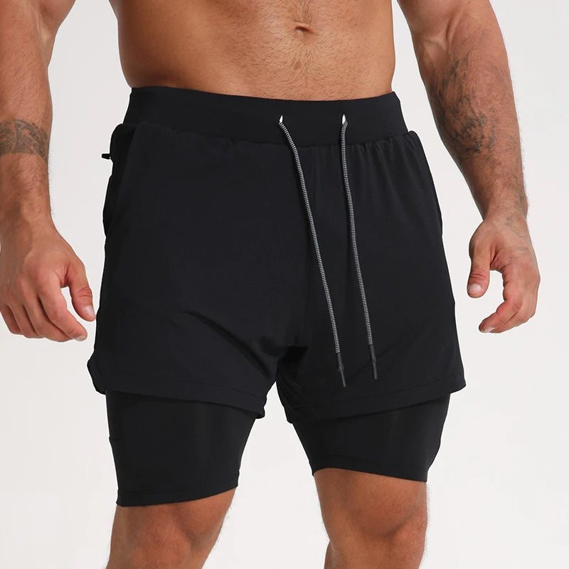 Gym Clothing Men Quick Dry 2 in 1 Gym Shorts Men Polyester Spandex Breathable Shorts Men Liner Running Fitness Shorts