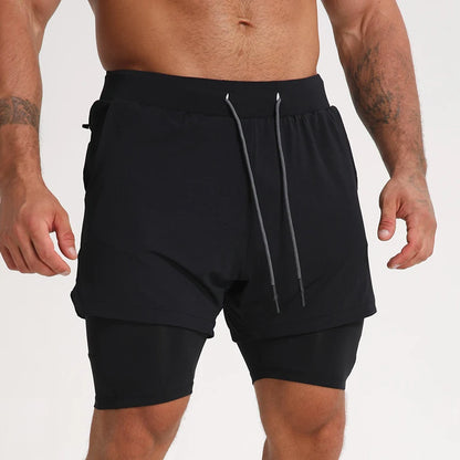 Gym Clothing Men Quick Dry 2 in 1 Gym Shorts Men Polyester Spandex Breathable Shorts Men Liner Running Fitness Shorts
