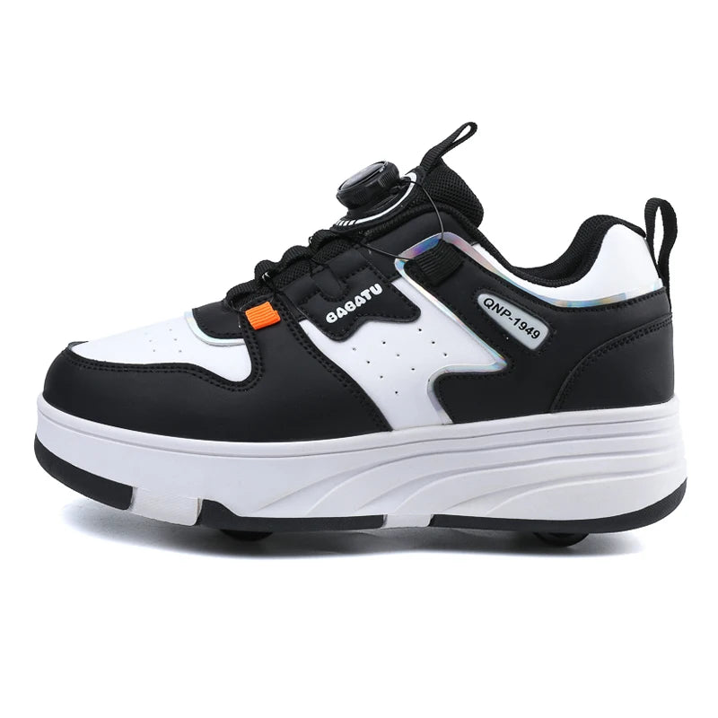 Unisex Kick Roller Shoes Factory Price Breathable Leather Upper Safe Young Two-Wheeled Outdoor Skate Roller Shoes Various Colors