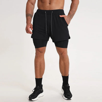 Gym Clothing Men Quick Dry 2 in 1 Gym Shorts Men Polyester Spandex Breathable Shorts Men Liner Running Fitness Shorts