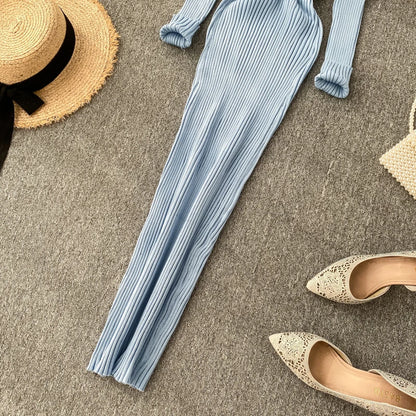 SINGREINY Women Autumn Knitted Dress V Neck Sexy Slim Elastic Oversized Basic Bodycon Sweater Dress Winter knit Warm Long Dress