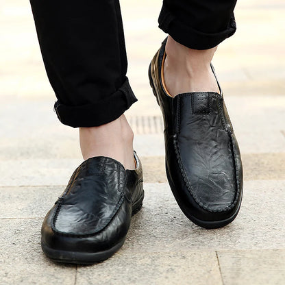 Genuine Leather Men Casual Shoes Luxury Brand Mens Loafers Moccasins Breathable Slip on Black Driving Shoes Plus Size 37-47