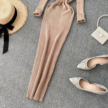 SINGREINY Women Autumn Knitted Dress V Neck Sexy Slim Elastic Oversized Basic Bodycon Sweater Dress Winter knit Warm Long Dress