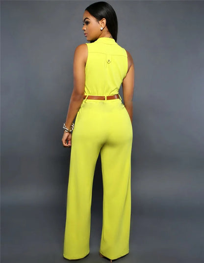 Jumpsuit Women 2021 Europe New single-breasted High Waist Belt wide-legged Pants Jumpsuits Rompers Womens Slim Jumpsuits ZSW2197