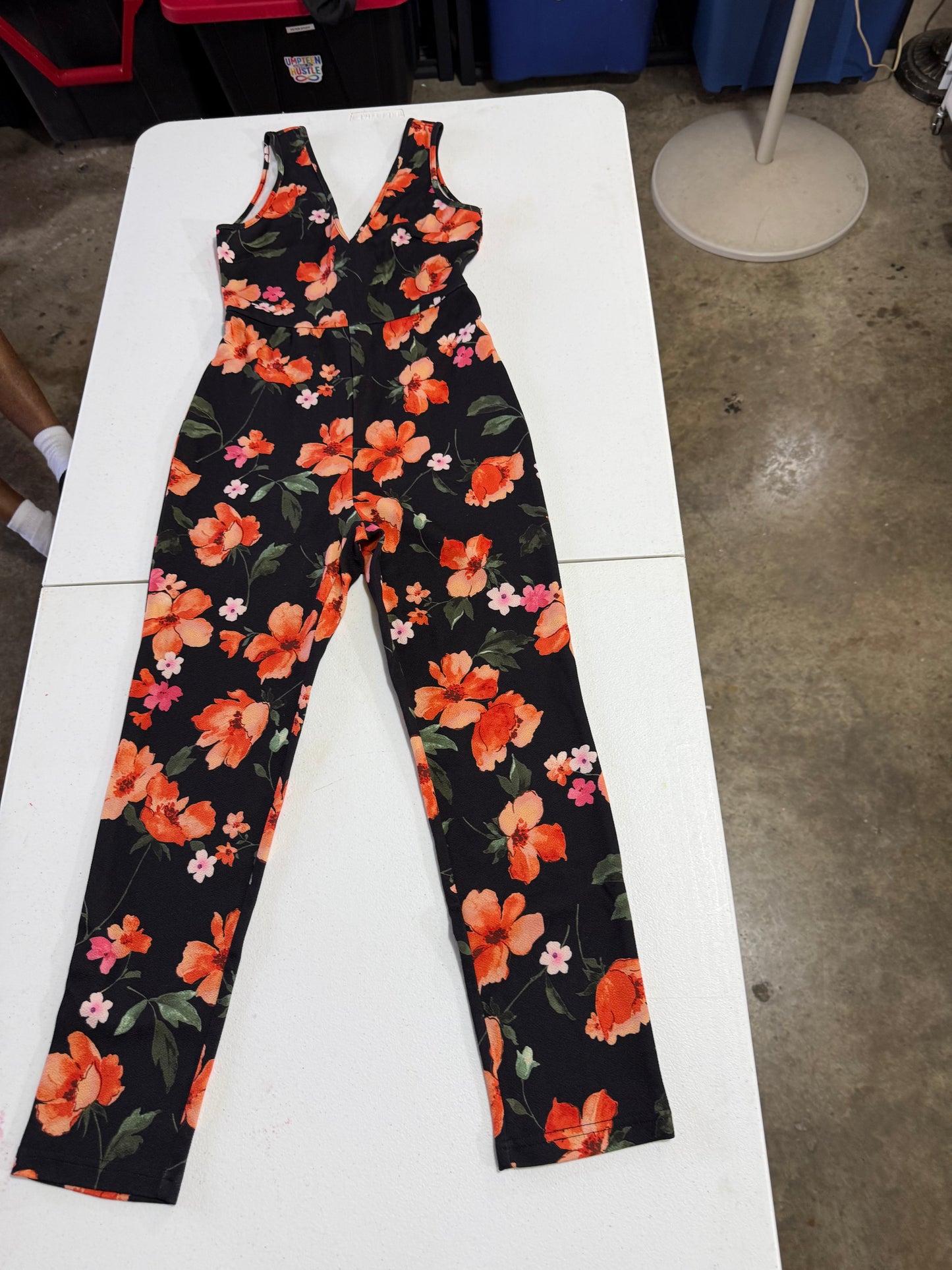 Black Floral Sleeveless Wide Leg Jumpsuit – Size Small (Style B)