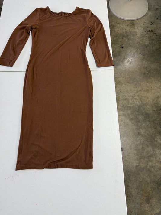Brown Long Sleeve Bodycon Midi Dress – Size Small