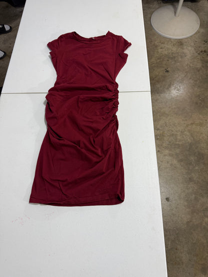 Burgundy Ruched Cap Sleeve Mini Dress – Size Small