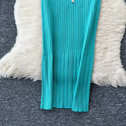 Dresses Women Summer Knitting Long Dress Single Breasted Round Collar Short Sleeve Sexy Bodycon Office Lady Knit Vestidos