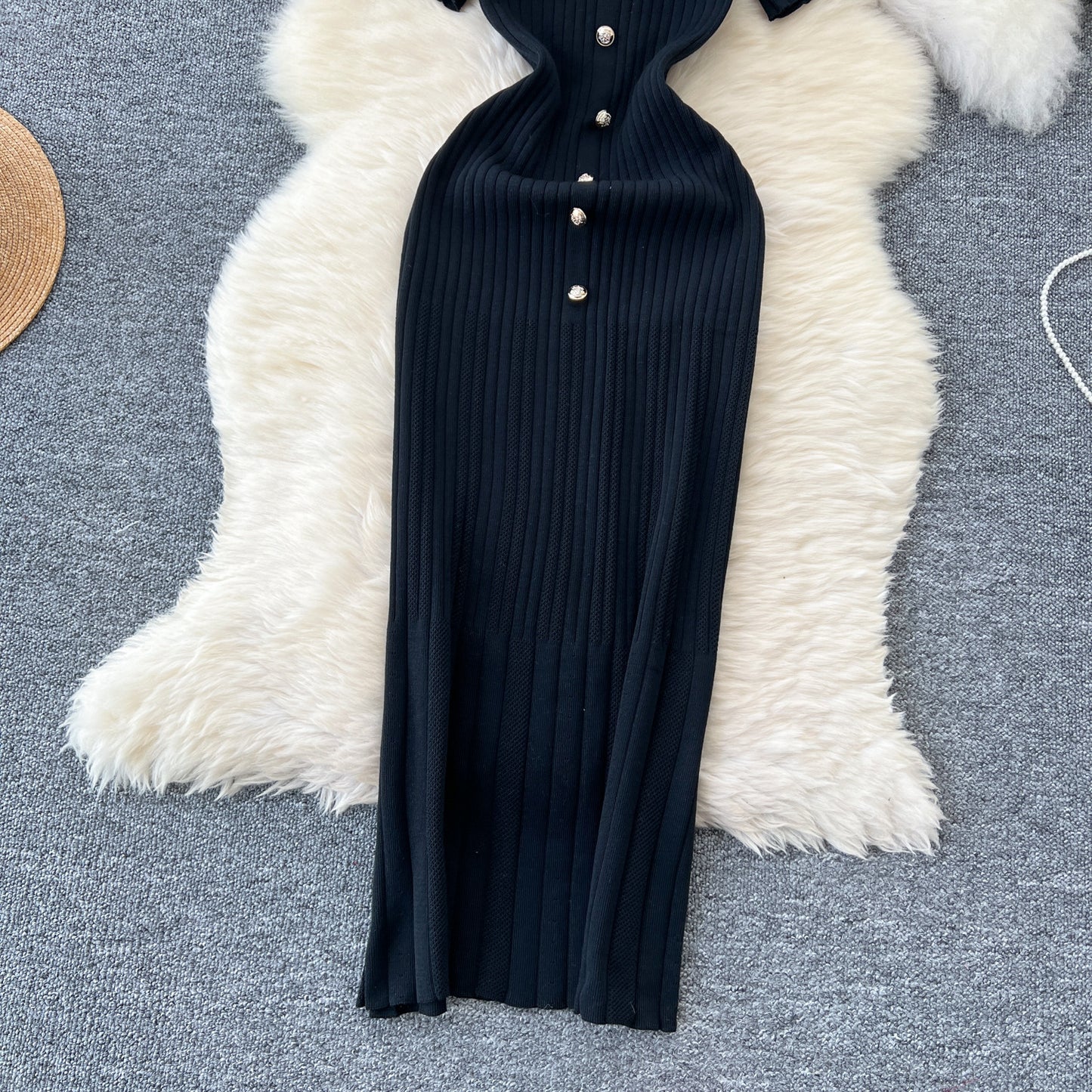 Dresses Women Summer Knitting Long Dress Single Breasted Round Collar Short Sleeve Sexy Bodycon Office Lady Knit Vestidos