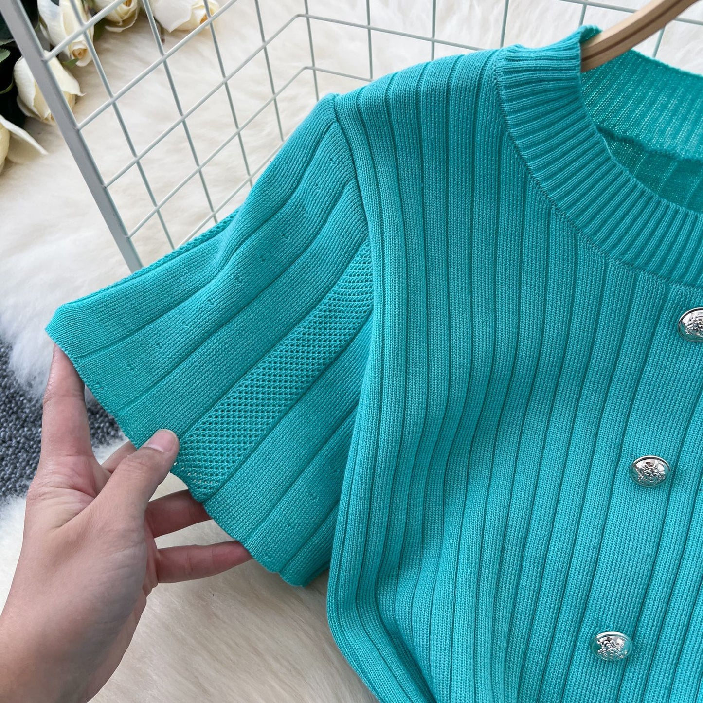 Dresses Women Summer Knitting Long Dress Single Breasted Round Collar Short Sleeve Sexy Bodycon Office Lady Knit Vestidos