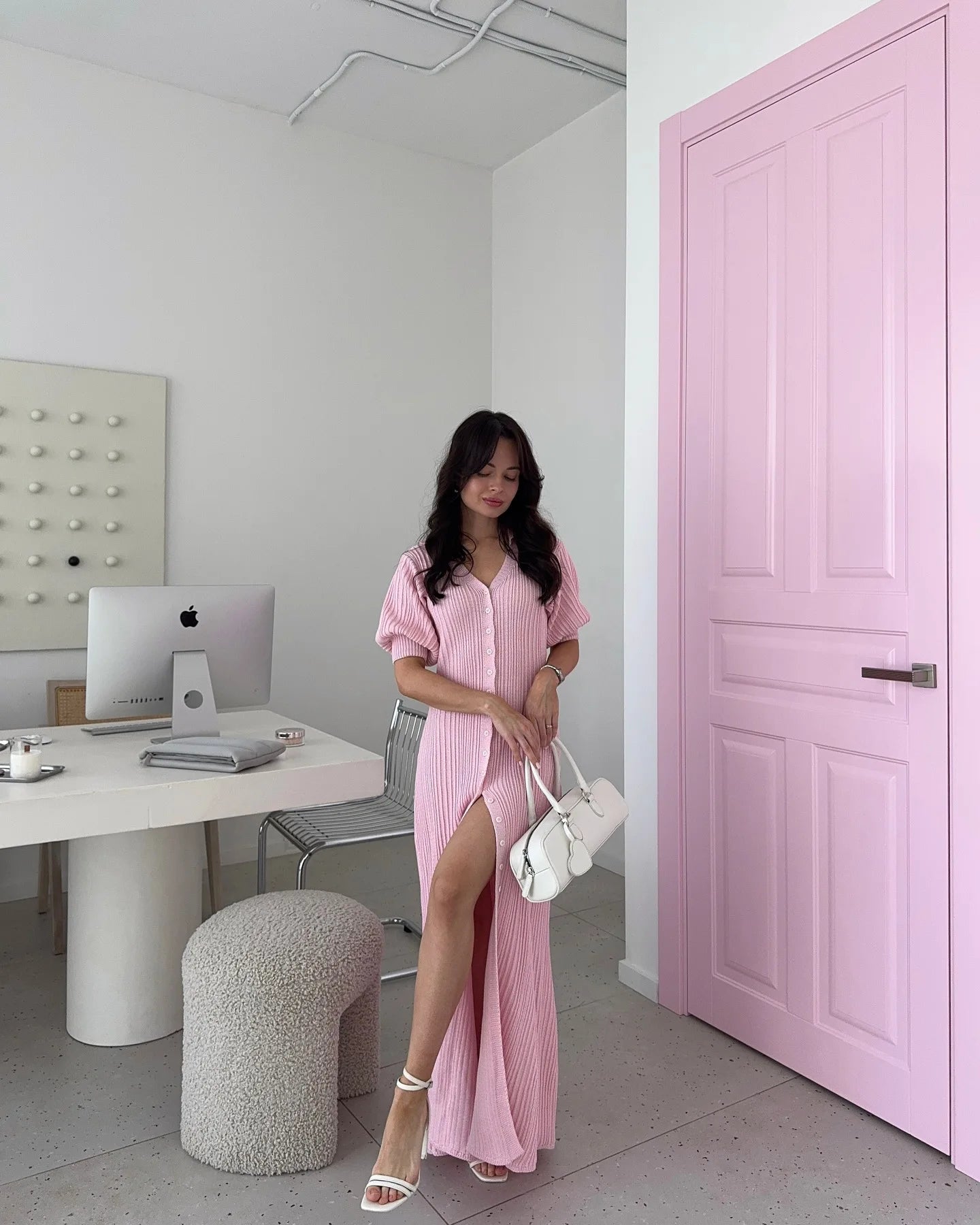 Tornova Fashion Cardigan Long Knitted Dress For Women Puff Sleeve Retro Fashion Sweater Dress 2025 Summer Sexy Vacation Dress