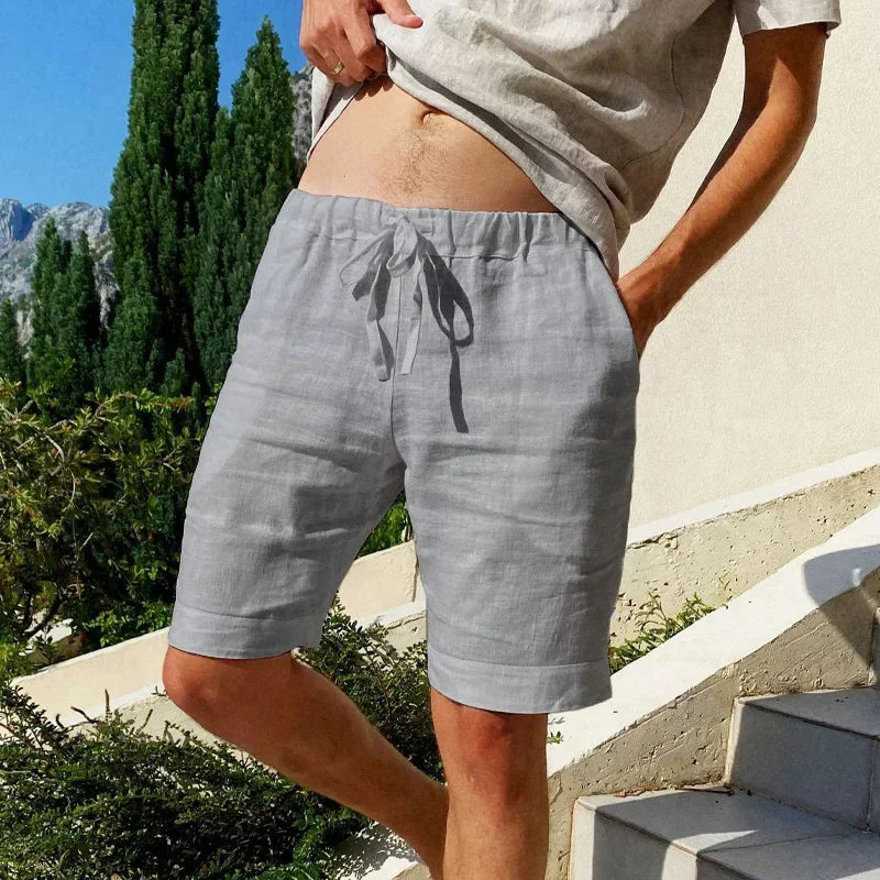 Summer New Men's Cotton Linen Breathable Shorts Hawaii Beach Pants Male Solid Color Trousers Loose Versatile Streetwear