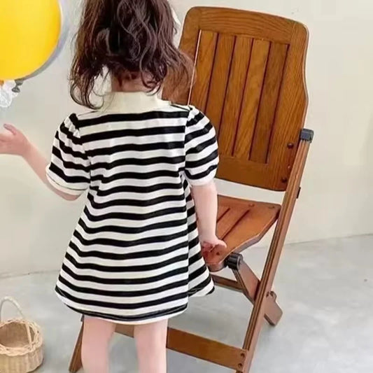 Girls Striped Polo Dress Children Summer Short Sleeve Gown 2-10Y Toddler Casual Dresses Baby Kids Turn-down Collar Clothing