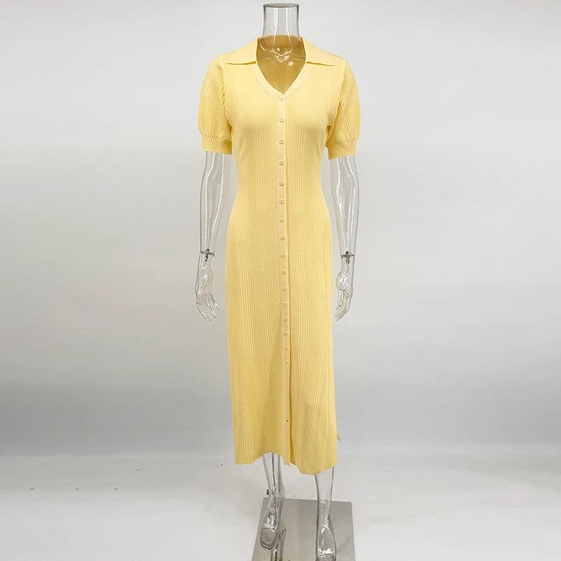 Tornova Fashion Cardigan Long Knitted Dress For Women Puff Sleeve Retro Fashion Sweater Dress 2025 Summer Sexy Vacation Dress