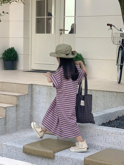 MILANCEL Summer Kids Clothing Set Striped Tee And Shorts Boys Casual Suit Girl Long Dress Brother And Sister Clothes