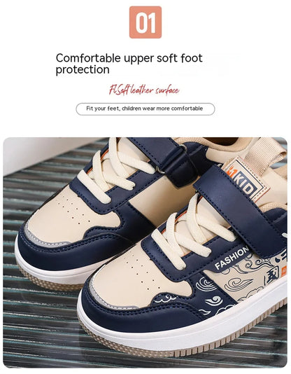 Boys classic board shoes spring children's sports shoes 2024 new primary school students Velcro non-slip casual shoes