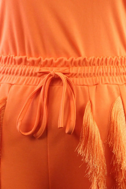 Fashion Solid Romper Casual Tank Top & Tassel Decor Drawstring Pants Set Skinny Tank Jumpsuits Summer Female Outfit Streetwear