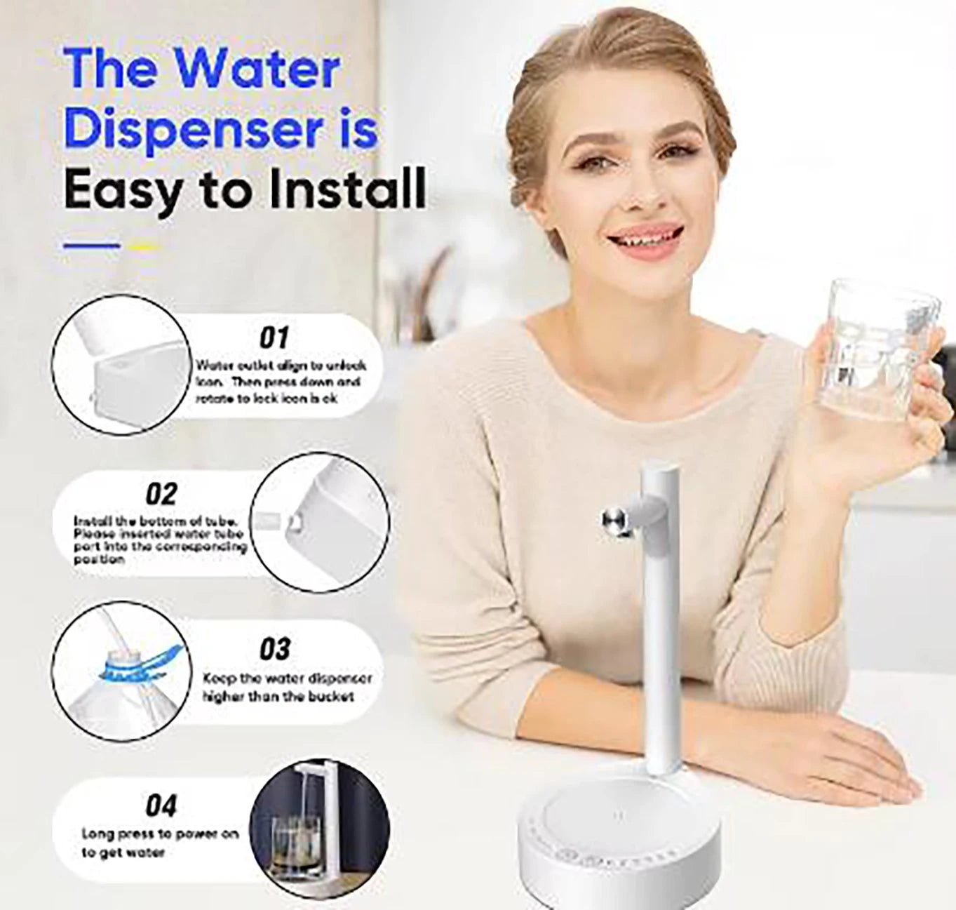 1pcUSB Rechargeable 6-Speed Adjustable Desktop Water Pump, Premium Safe Materials, Sleek Design. Ideal for Home, Office, Kitchen