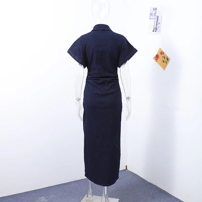 Fashion Denim Backless Dress Women's O-neck Lace Up Sleeveless High Waisted Pleated Dresses 2025 Summer New Lady Elegant Robe