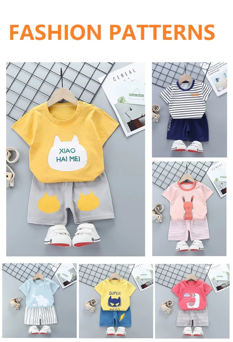 2PCS Children's Sets mother Kids Clothes Boys Girl T-shirt Shorts Summer Cotton Short sleeve Baby Children Clothing Toddler Suit