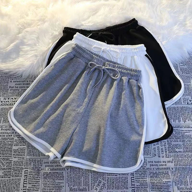Striped Sports Shorts Women Korean Fashion Casual Mini Shorts Summer Simple Loose Wide Leg Shorts Ladies New